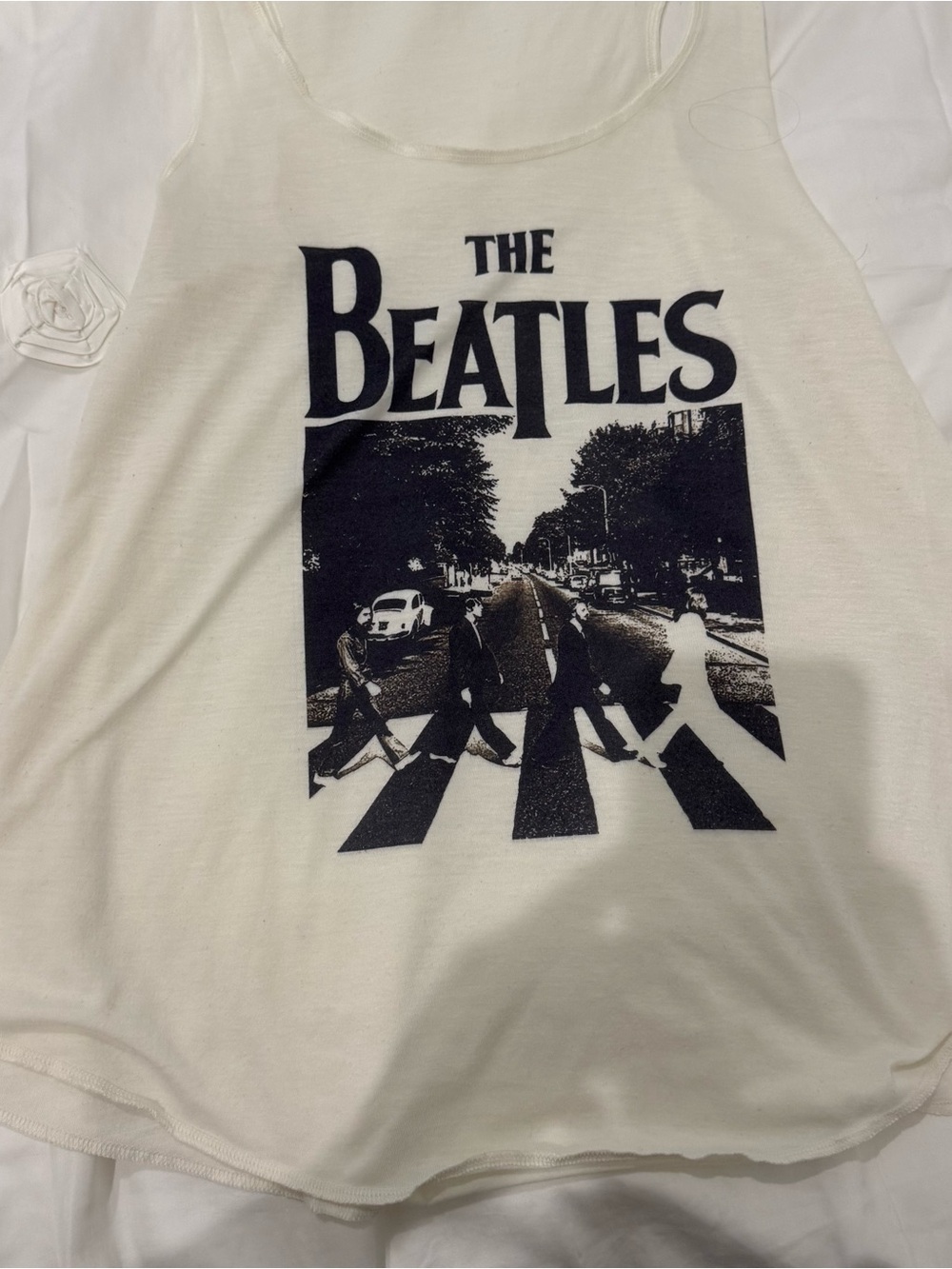 The Beatles White Tank with Black Abbey Road Graphic